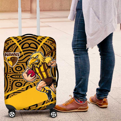 Hawthorn Hawks Australian Football Luggage Cover Fierce Bird Mascot With Indigenous Pattern Art