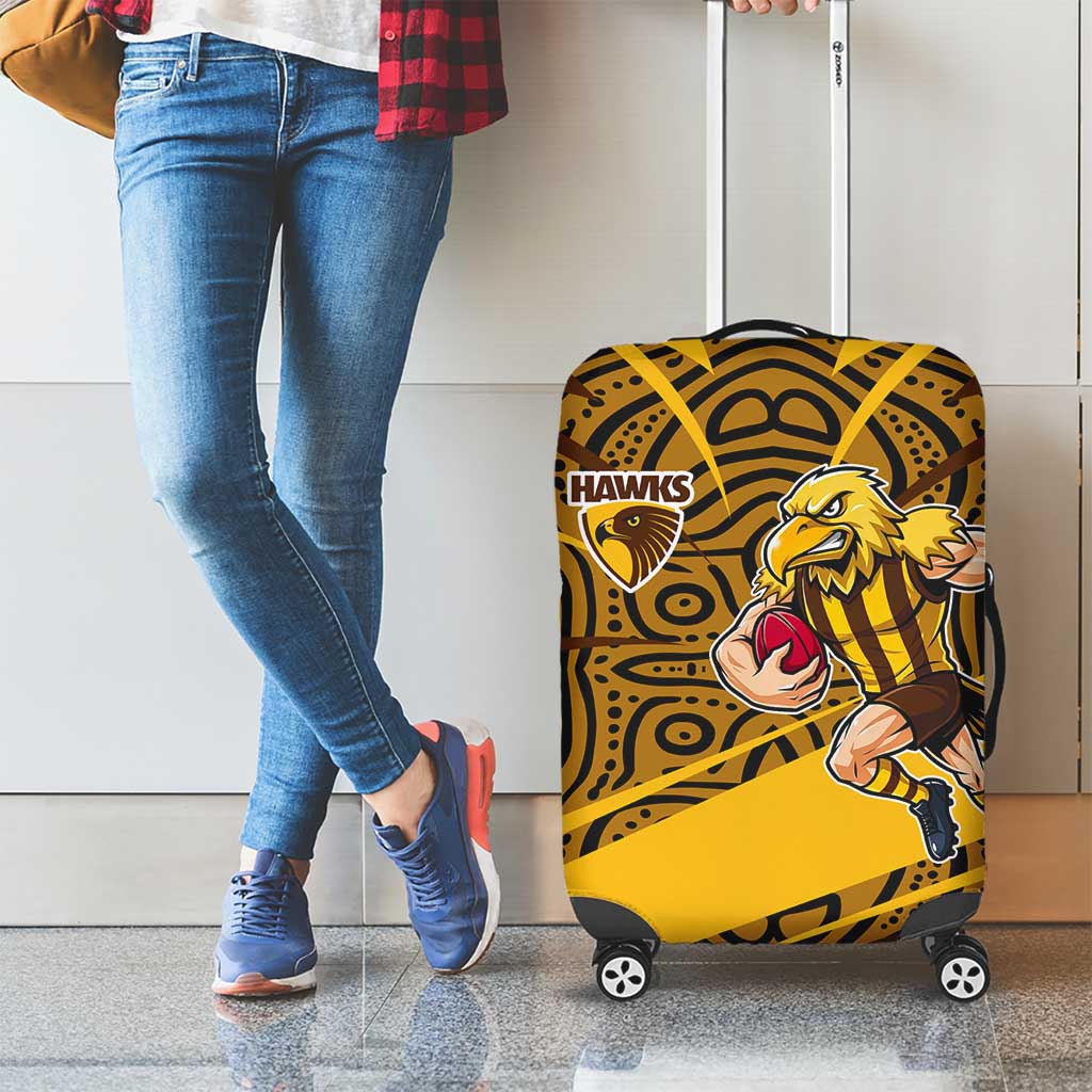 Hawthorn Hawks Australian Football Luggage Cover Fierce Bird Mascot With Indigenous Pattern Art
