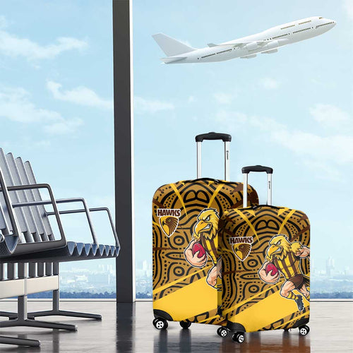 Hawthorn Hawks Australian Football Luggage Cover Fierce Bird Mascot With Indigenous Pattern Art