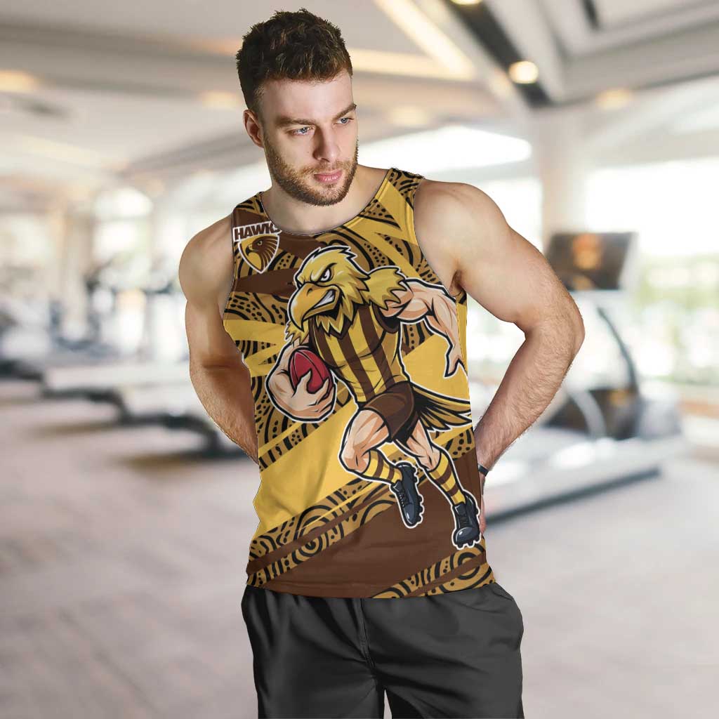Hawthorn Hawks Australian Football Men Tank Top Fierce Bird Mascot With Indigenous Pattern Art