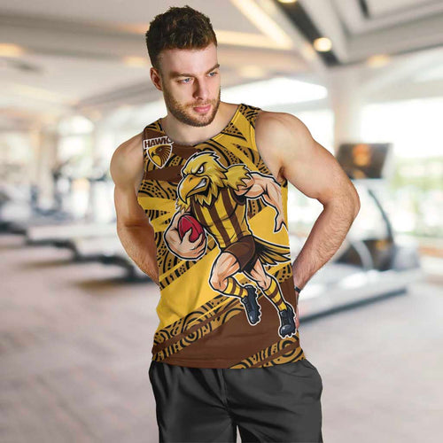 Hawthorn Hawks Australian Football Men Tank Top Fierce Bird Mascot With Indigenous Pattern Art