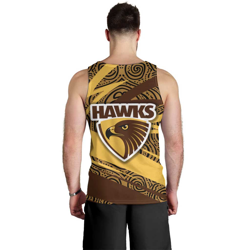 Hawthorn Hawks Australian Football Men Tank Top Fierce Bird Mascot With Indigenous Pattern Art