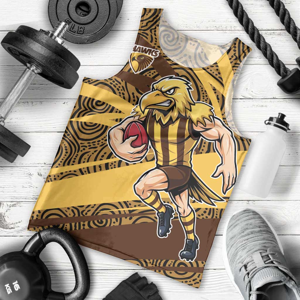 Hawthorn Hawks Australian Football Men Tank Top Fierce Bird Mascot With Indigenous Pattern Art