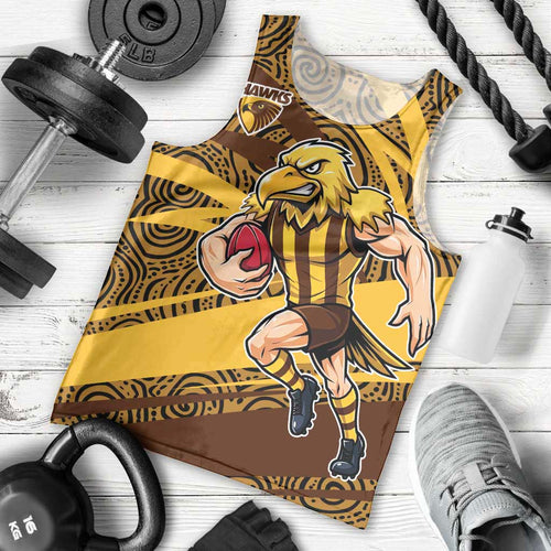 Hawthorn Hawks Australian Football Men Tank Top Fierce Bird Mascot With Indigenous Pattern Art