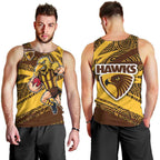 Hawthorn Hawks Australian Football Men Tank Top Fierce Bird Mascot With Indigenous Pattern Art