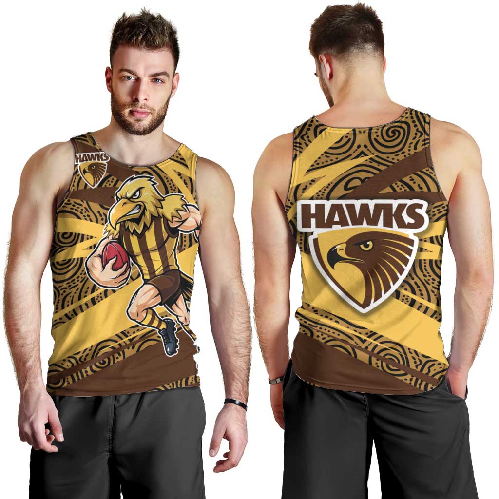 Hawthorn Hawks Australian Football Men Tank Top Fierce Bird Mascot With Indigenous Pattern Art