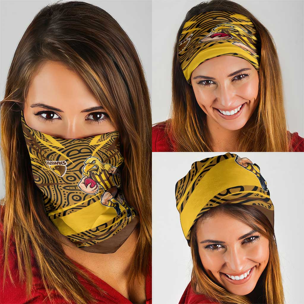Hawthorn Hawks Australian Football Neck Gaiter Fierce Bird Mascot With Indigenous Pattern Art