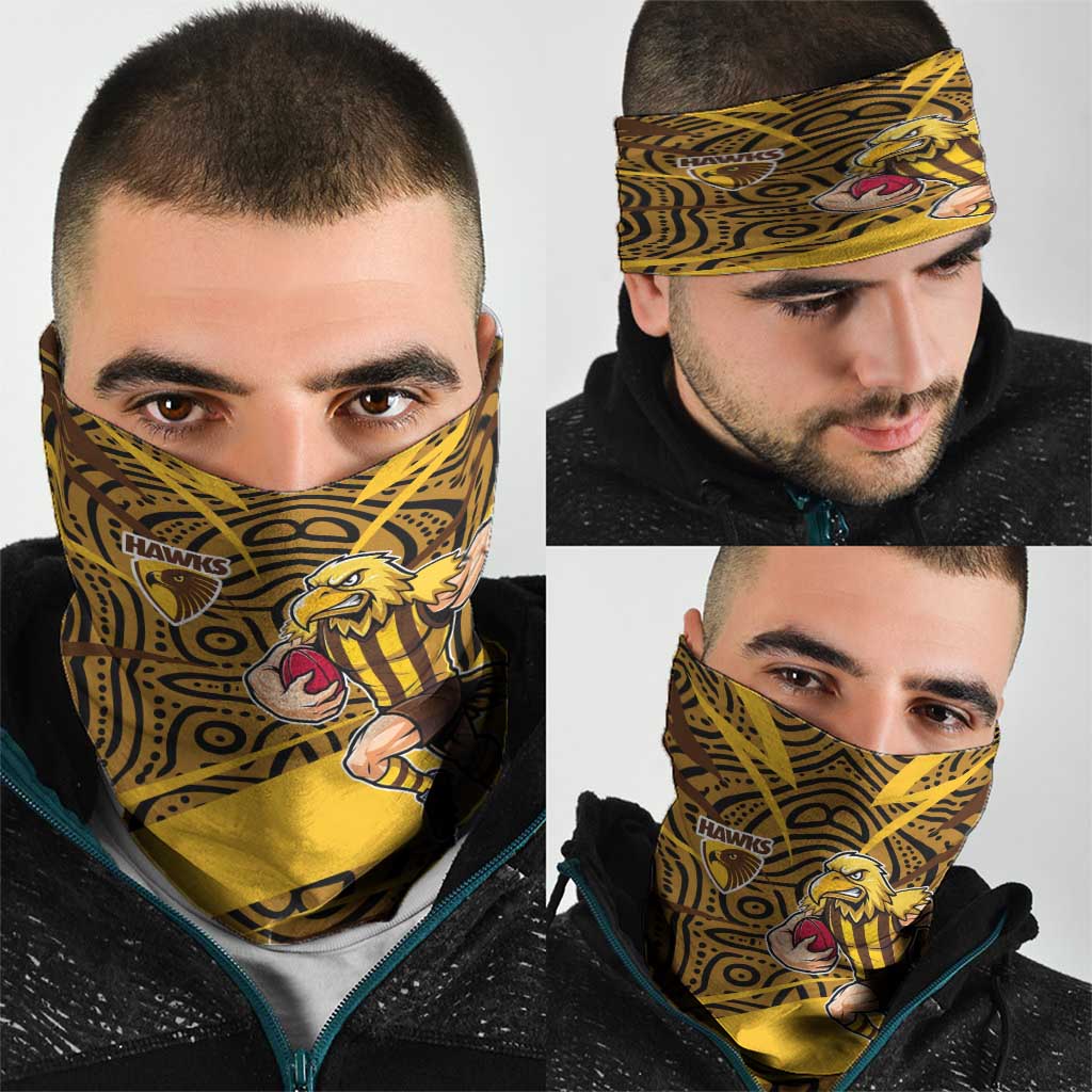 Hawthorn Hawks Australian Football Neck Gaiter Fierce Bird Mascot With Indigenous Pattern Art