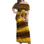Hawthorn Hawks Australian Football Off Shoulder Maxi Dress Fierce Bird Mascot With Indigenous Pattern Art