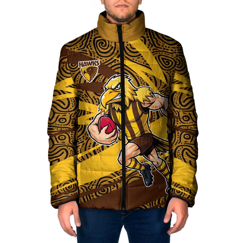 Hawthorn Hawks Australian Football Padded Jacket Fierce Bird Mascot With Indigenous Pattern Art