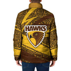 Hawthorn Hawks Australian Football Padded Jacket Fierce Bird Mascot With Indigenous Pattern Art