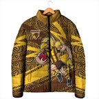Hawthorn Hawks Australian Football Padded Jacket Fierce Bird Mascot With Indigenous Pattern Art