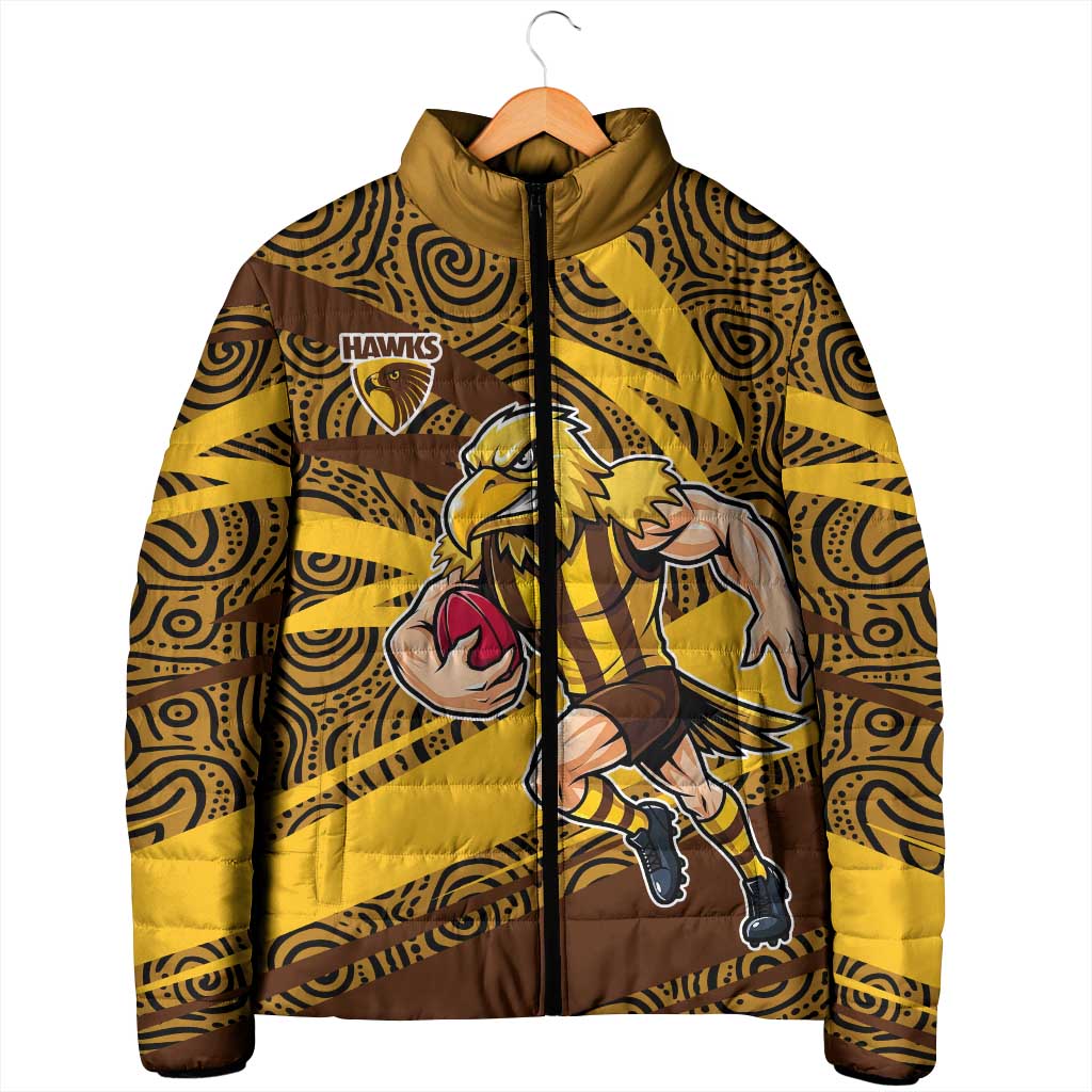 Hawthorn Hawks Australian Football Padded Jacket Fierce Bird Mascot With Indigenous Pattern Art