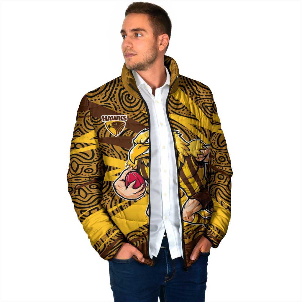 Hawthorn Hawks Australian Football Padded Jacket Fierce Bird Mascot With Indigenous Pattern Art