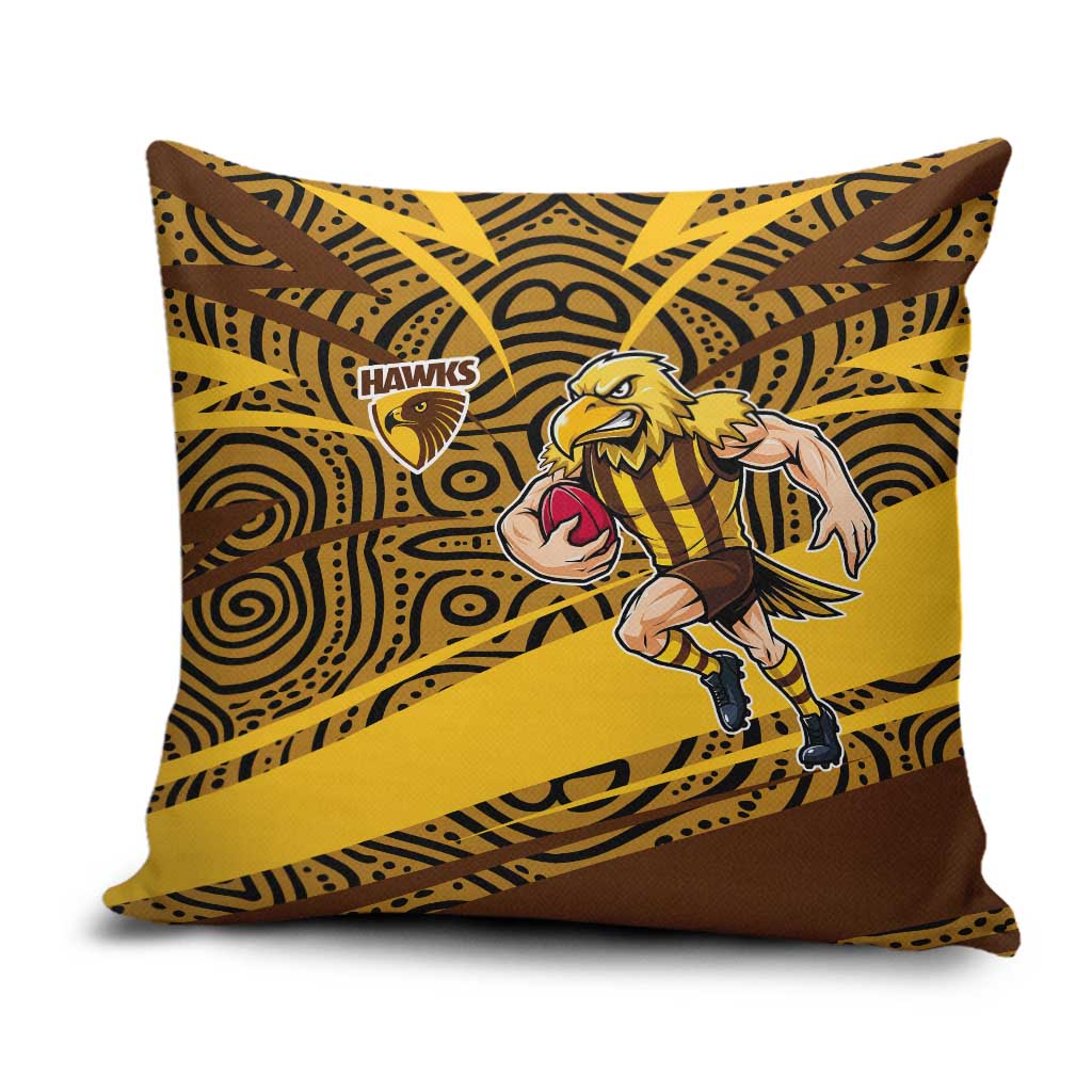 Hawthorn Hawks Australian Football Pillow Cover Fierce Bird Mascot With Indigenous Pattern Art