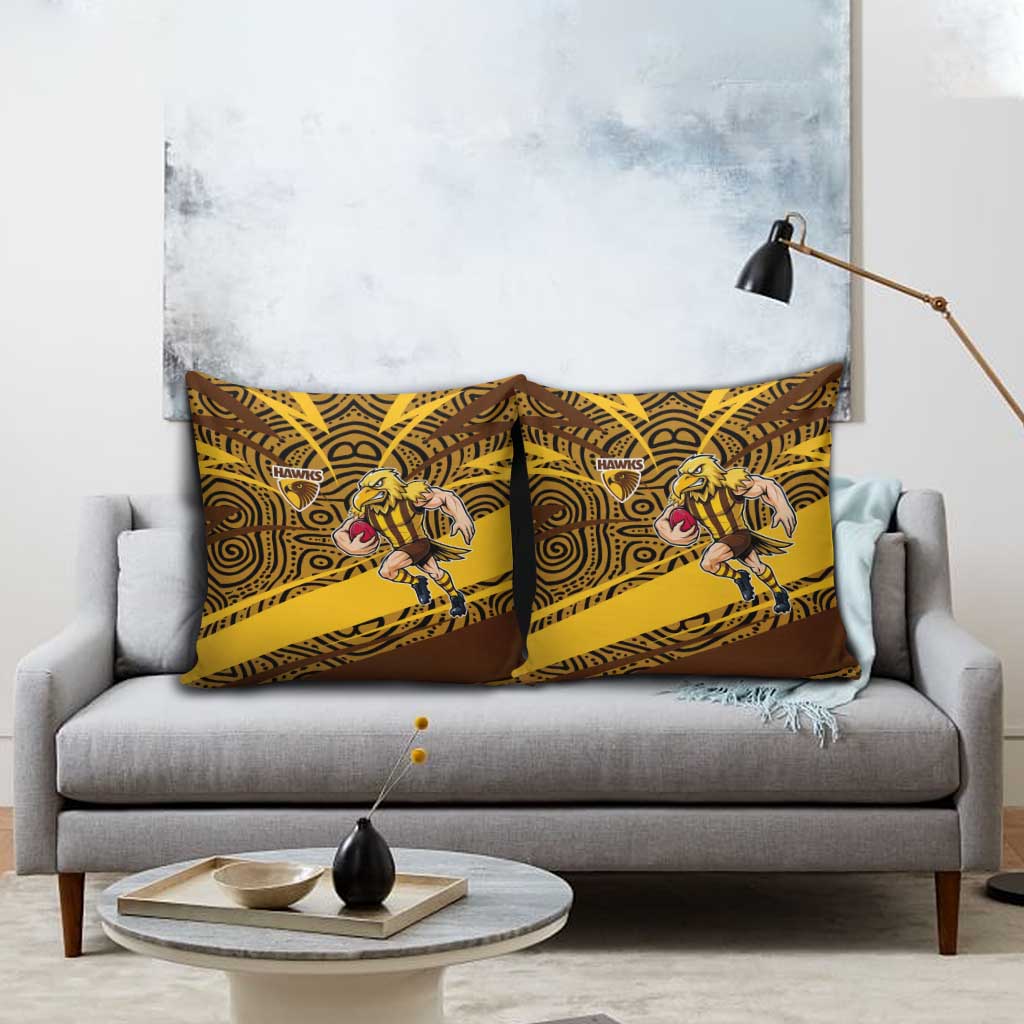 Hawthorn Hawks Australian Football Pillow Cover Fierce Bird Mascot With Indigenous Pattern Art