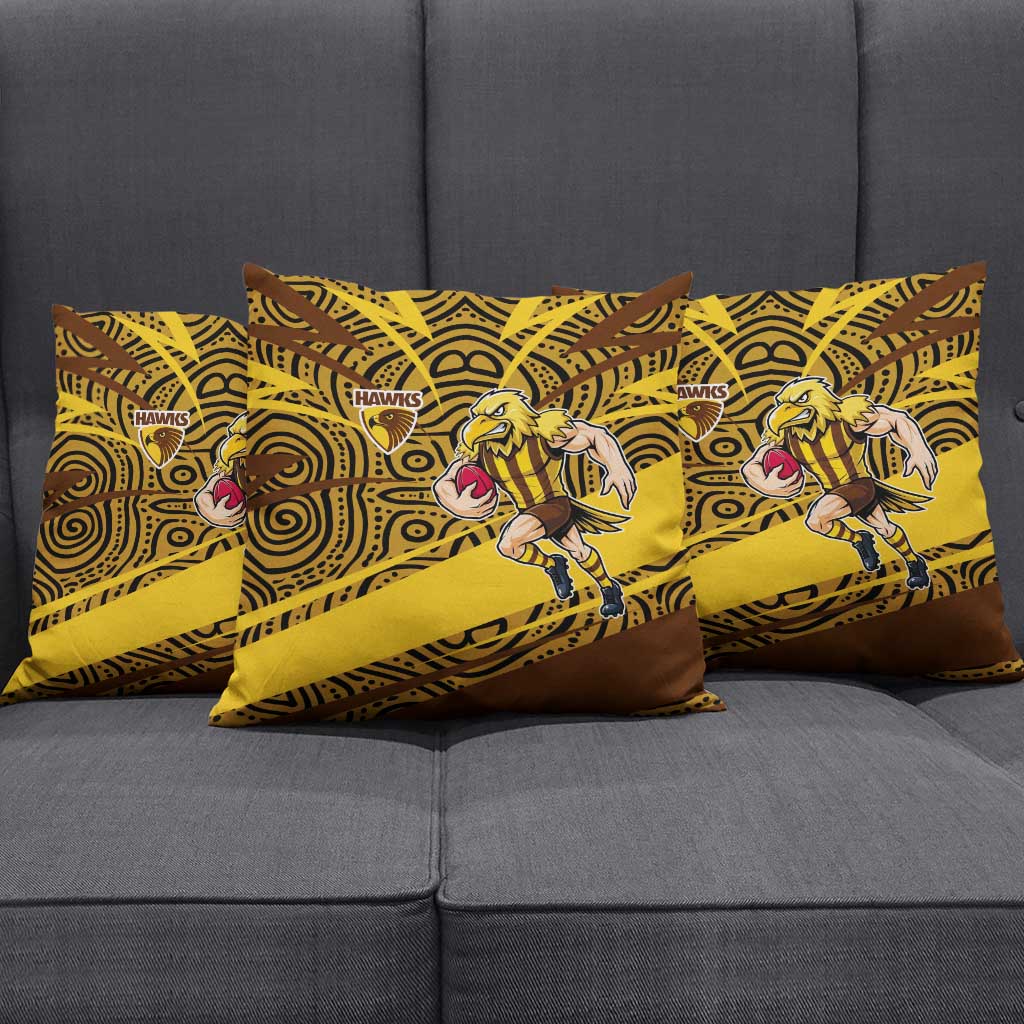 Hawthorn Hawks Australian Football Pillow Cover Fierce Bird Mascot With Indigenous Pattern Art