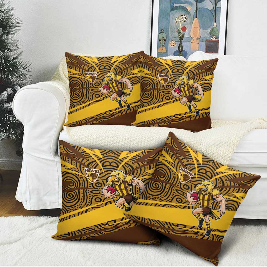 Hawthorn Hawks Australian Football Pillow Cover Fierce Bird Mascot With Indigenous Pattern Art