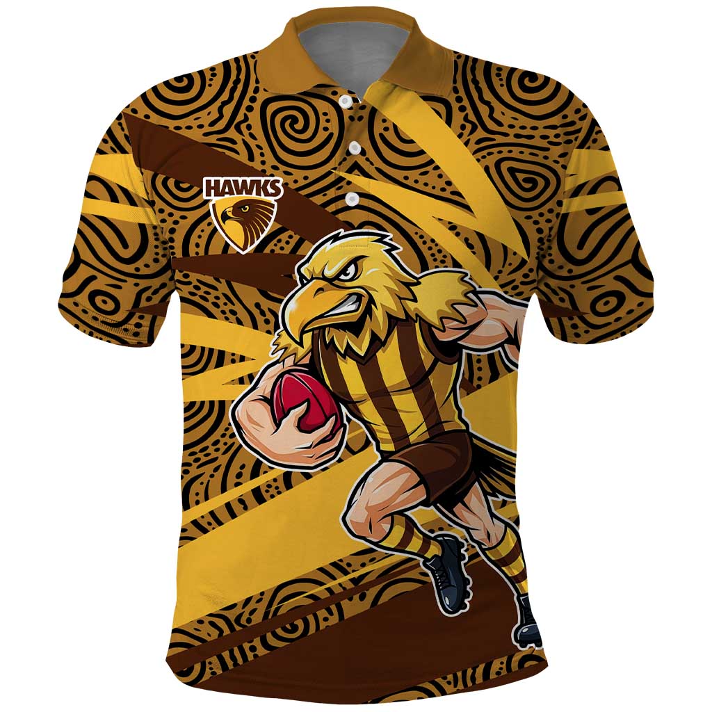 Hawthorn Hawks Australian Football Polo Shirt Fierce Bird Mascot With Indigenous Pattern Art
