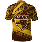 Hawthorn Hawks Australian Football Polo Shirt Fierce Bird Mascot With Indigenous Pattern Art