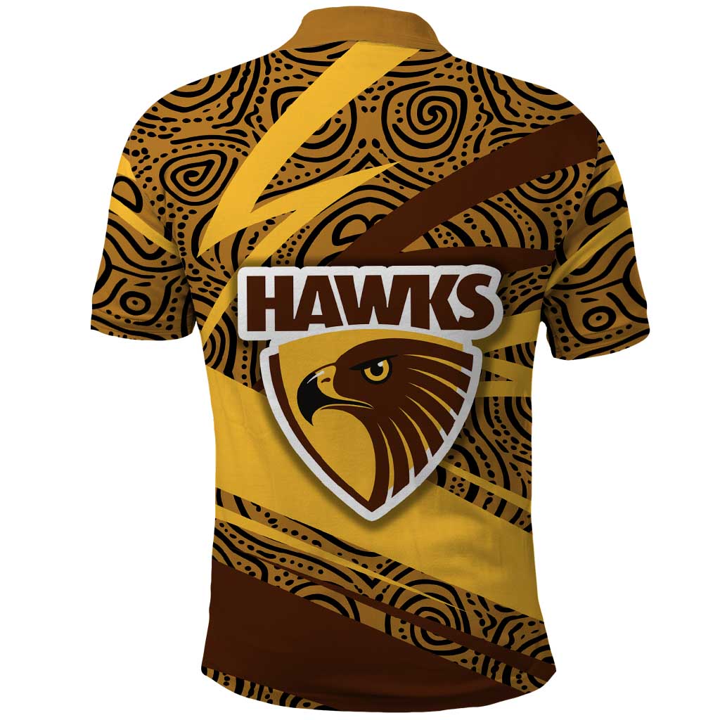 Hawthorn Hawks Australian Football Polo Shirt Fierce Bird Mascot With Indigenous Pattern Art