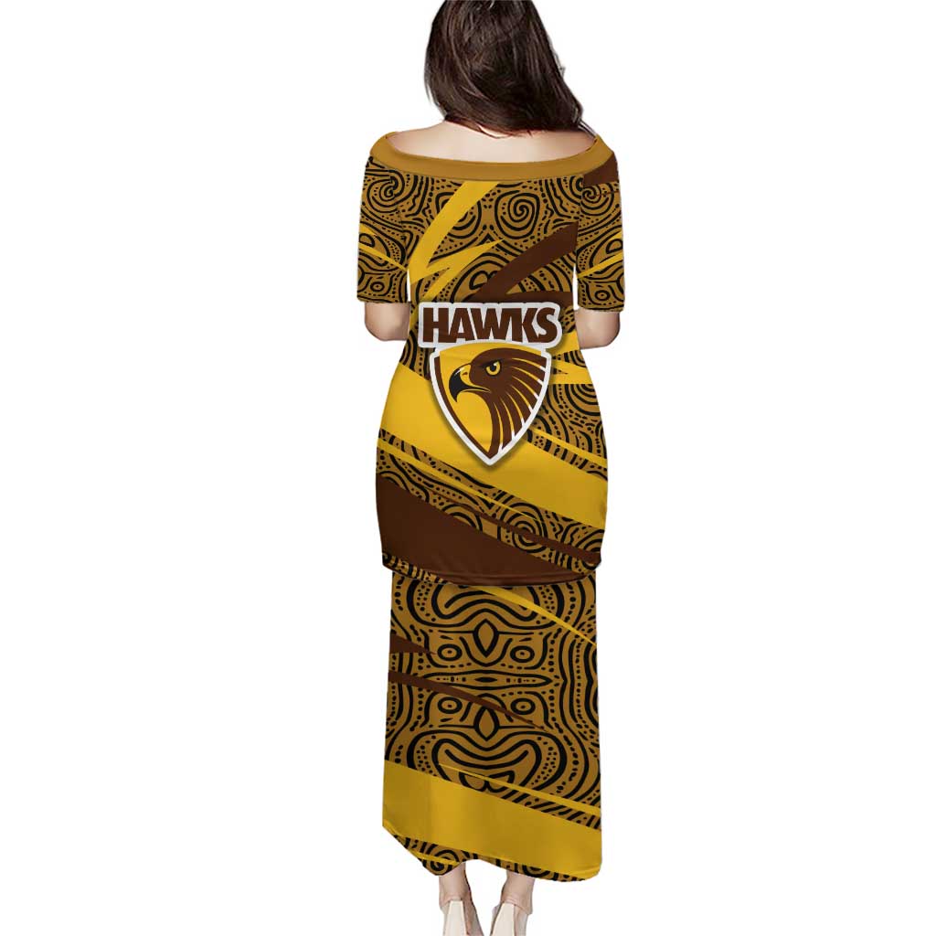 Hawthorn Hawks Australian Football Puletasi Fierce Bird Mascot With Indigenous Pattern Art