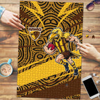 Hawthorn Hawks Australian Football Puzzle Fierce Bird Mascot With Indigenous Pattern Art