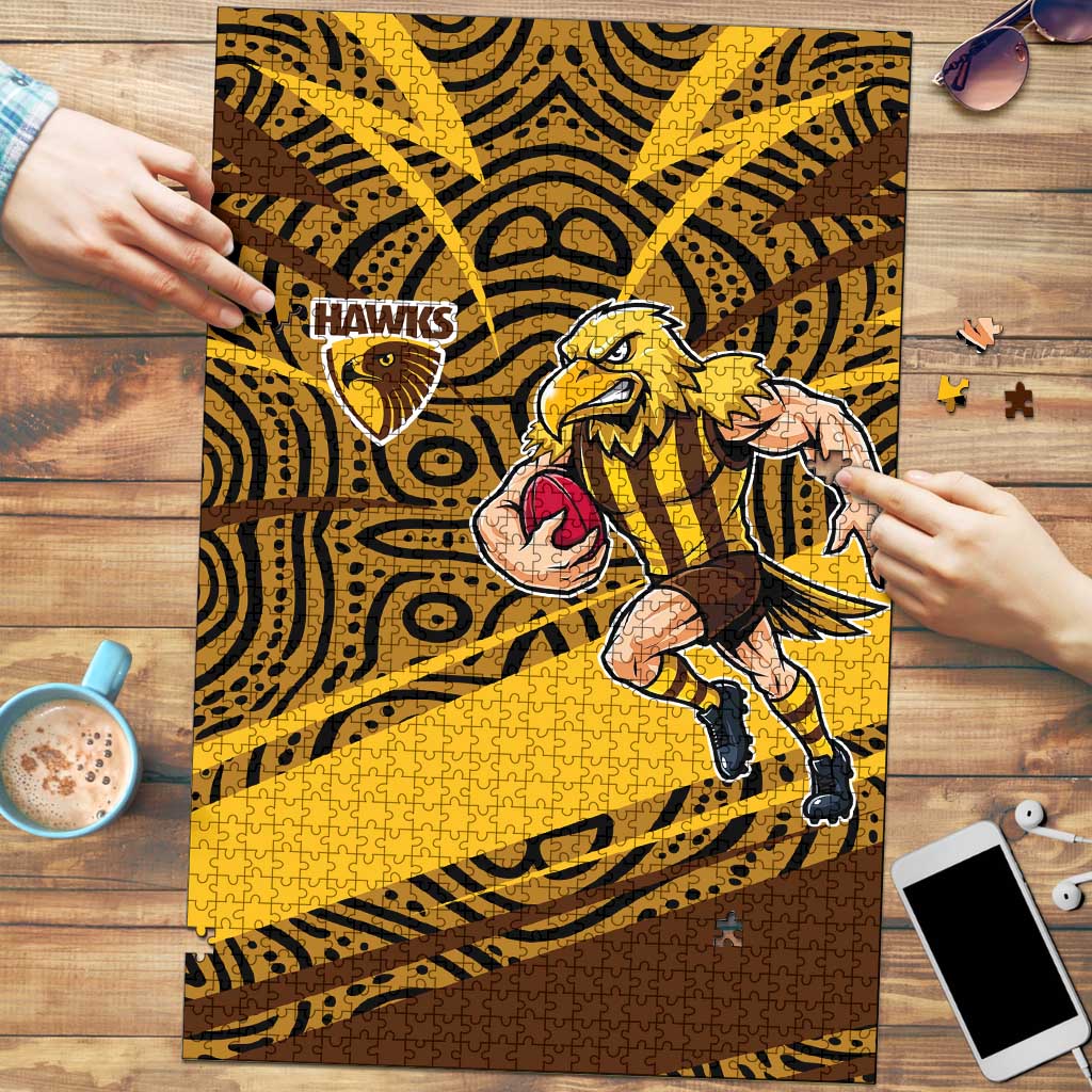 Hawthorn Hawks Australian Football Puzzle Fierce Bird Mascot With Indigenous Pattern Art