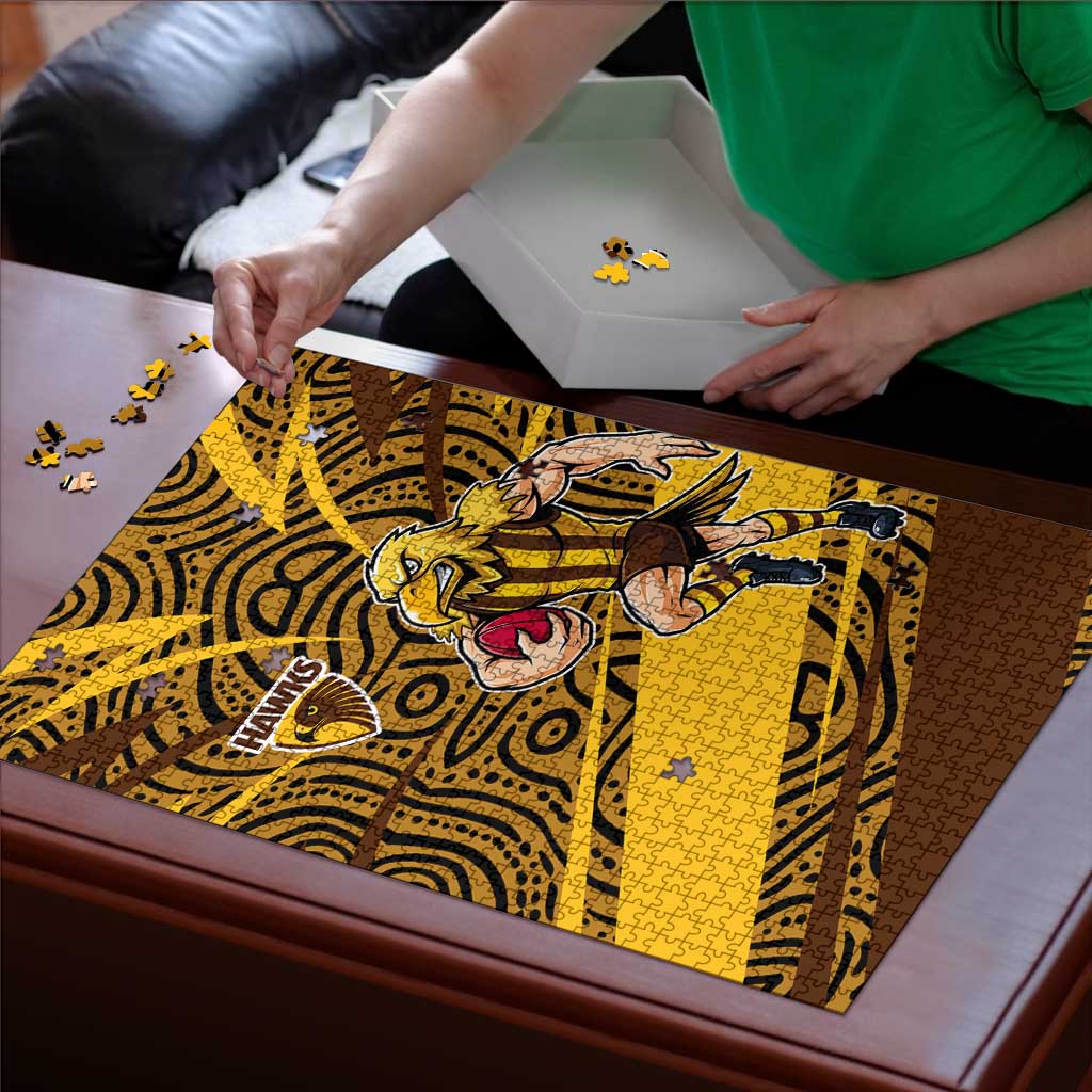 Hawthorn Hawks Australian Football Puzzle Fierce Bird Mascot With Indigenous Pattern Art