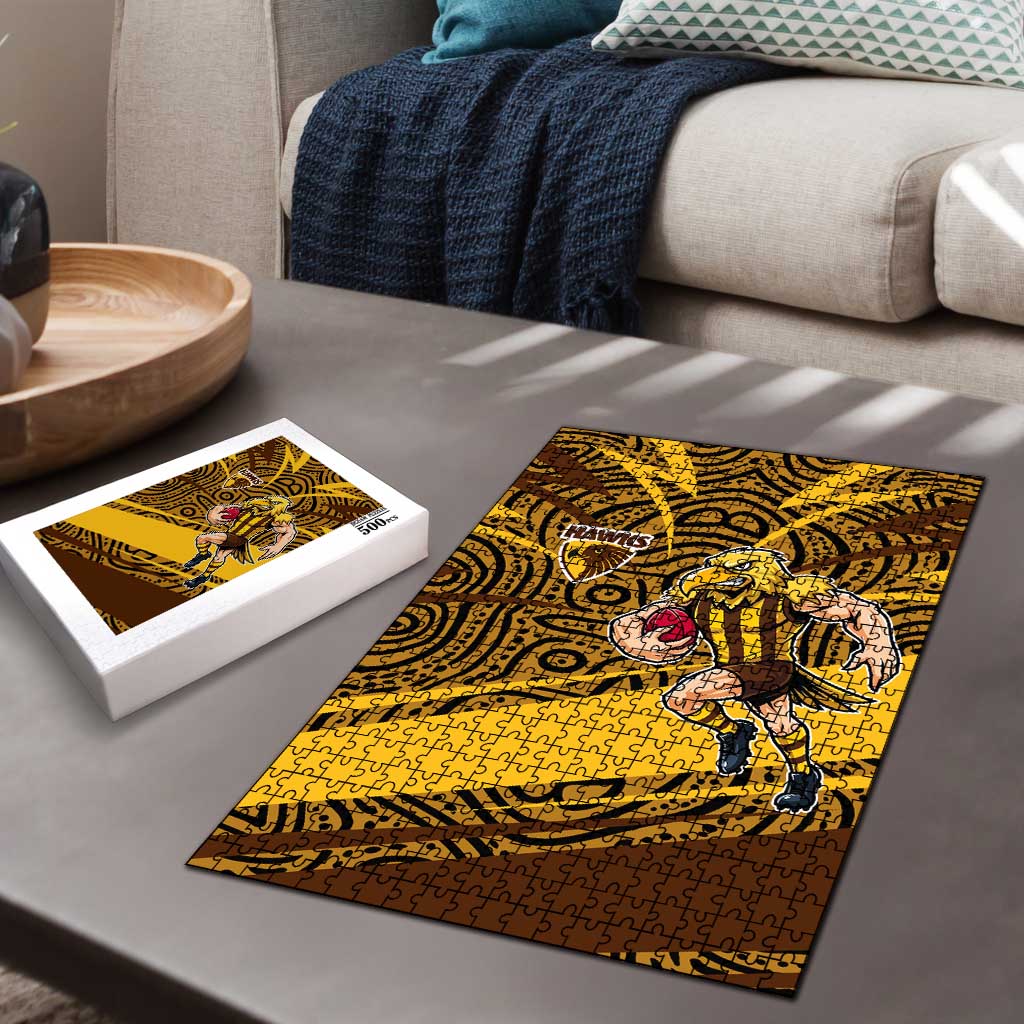 Hawthorn Hawks Australian Football Puzzle Fierce Bird Mascot With Indigenous Pattern Art