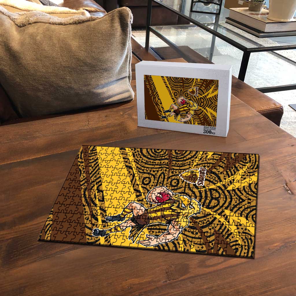 Hawthorn Hawks Australian Football Puzzle Fierce Bird Mascot With Indigenous Pattern Art