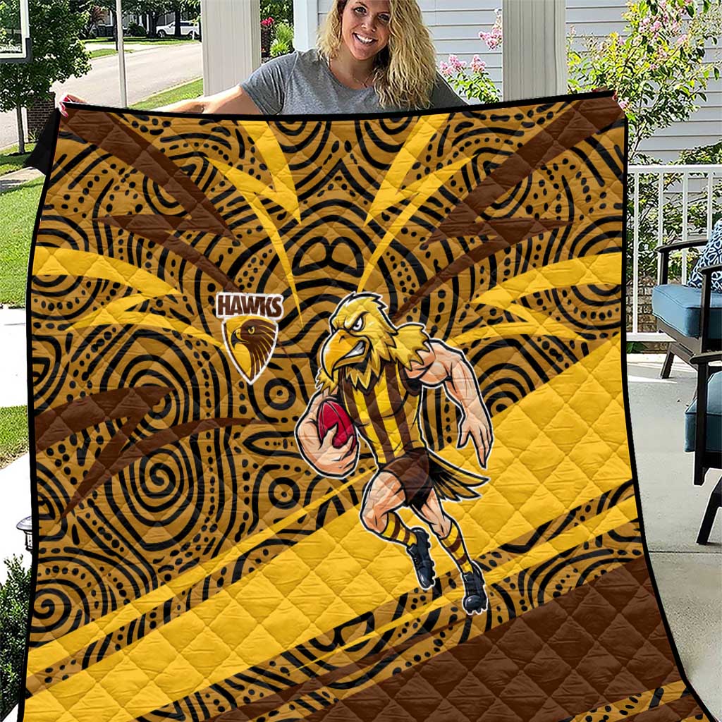 Hawthorn Hawks Australian Football Quilt Fierce Bird Mascot With Indigenous Pattern Art