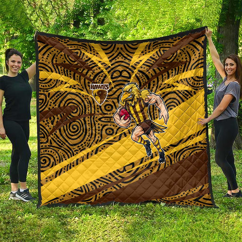 Hawthorn Hawks Australian Football Quilt Fierce Bird Mascot With Indigenous Pattern Art