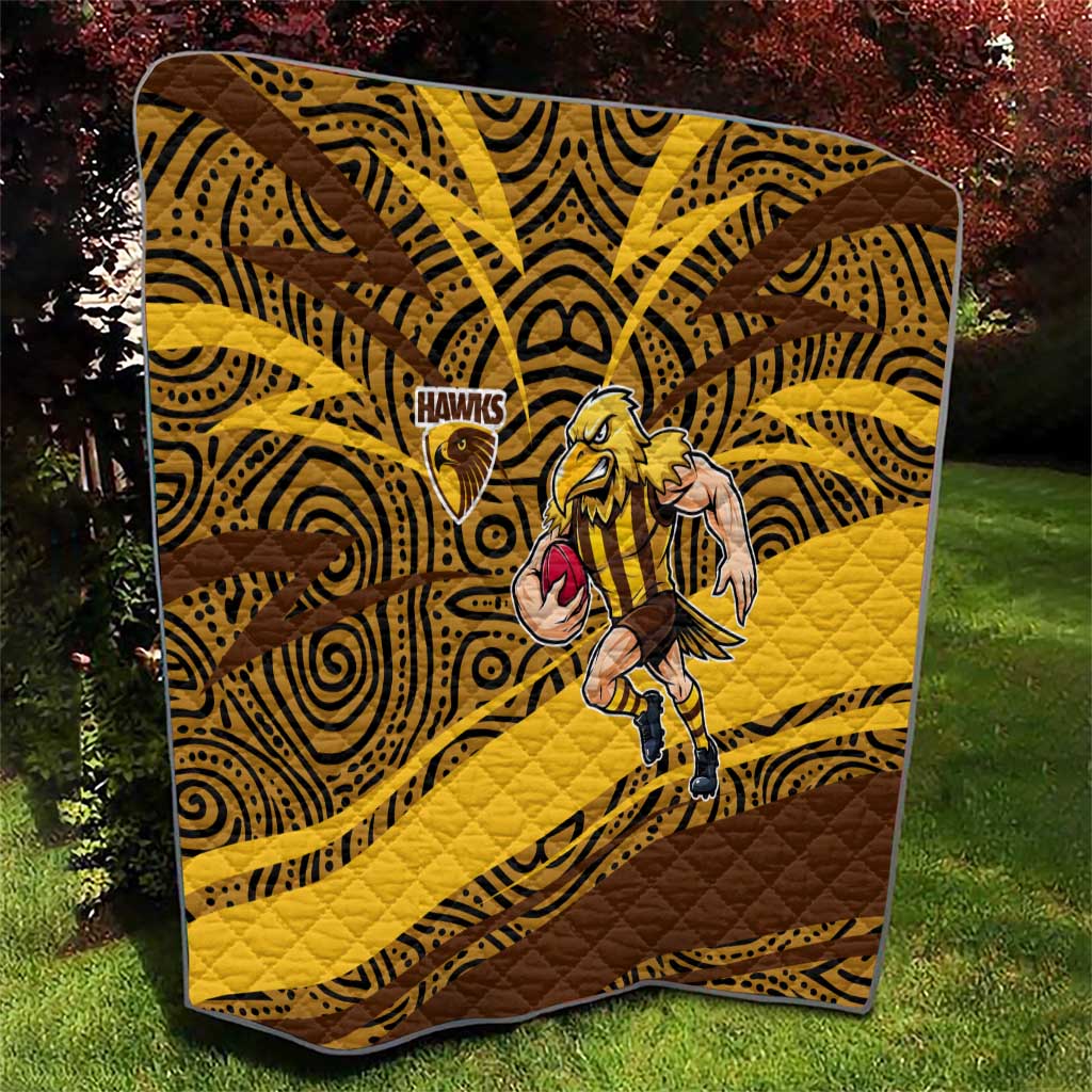 Hawthorn Hawks Australian Football Quilt Fierce Bird Mascot With Indigenous Pattern Art