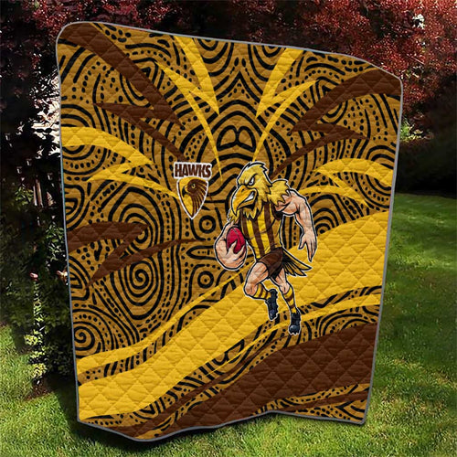 Hawthorn Hawks Australian Football Quilt Fierce Bird Mascot With Indigenous Pattern Art