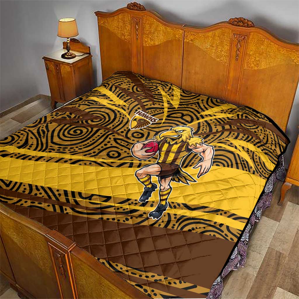 Hawthorn Hawks Australian Football Quilt Fierce Bird Mascot With Indigenous Pattern Art