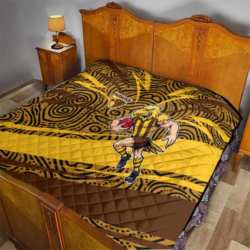 Hawthorn Hawks Australian Football Quilt Fierce Bird Mascot With Indigenous Pattern Art