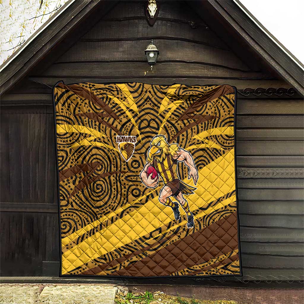 Hawthorn Hawks Australian Football Quilt Fierce Bird Mascot With Indigenous Pattern Art