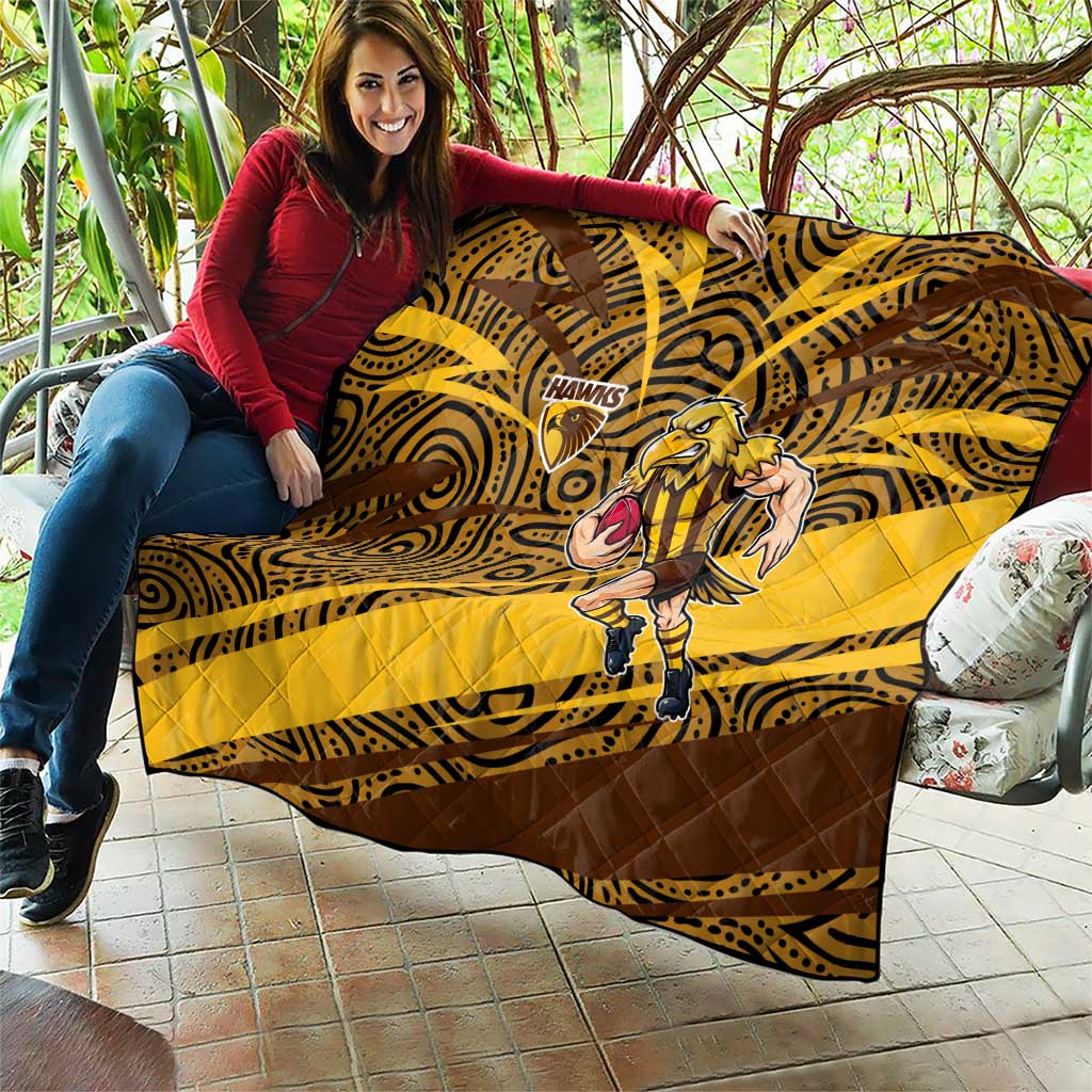 Hawthorn Hawks Australian Football Quilt Fierce Bird Mascot With Indigenous Pattern Art