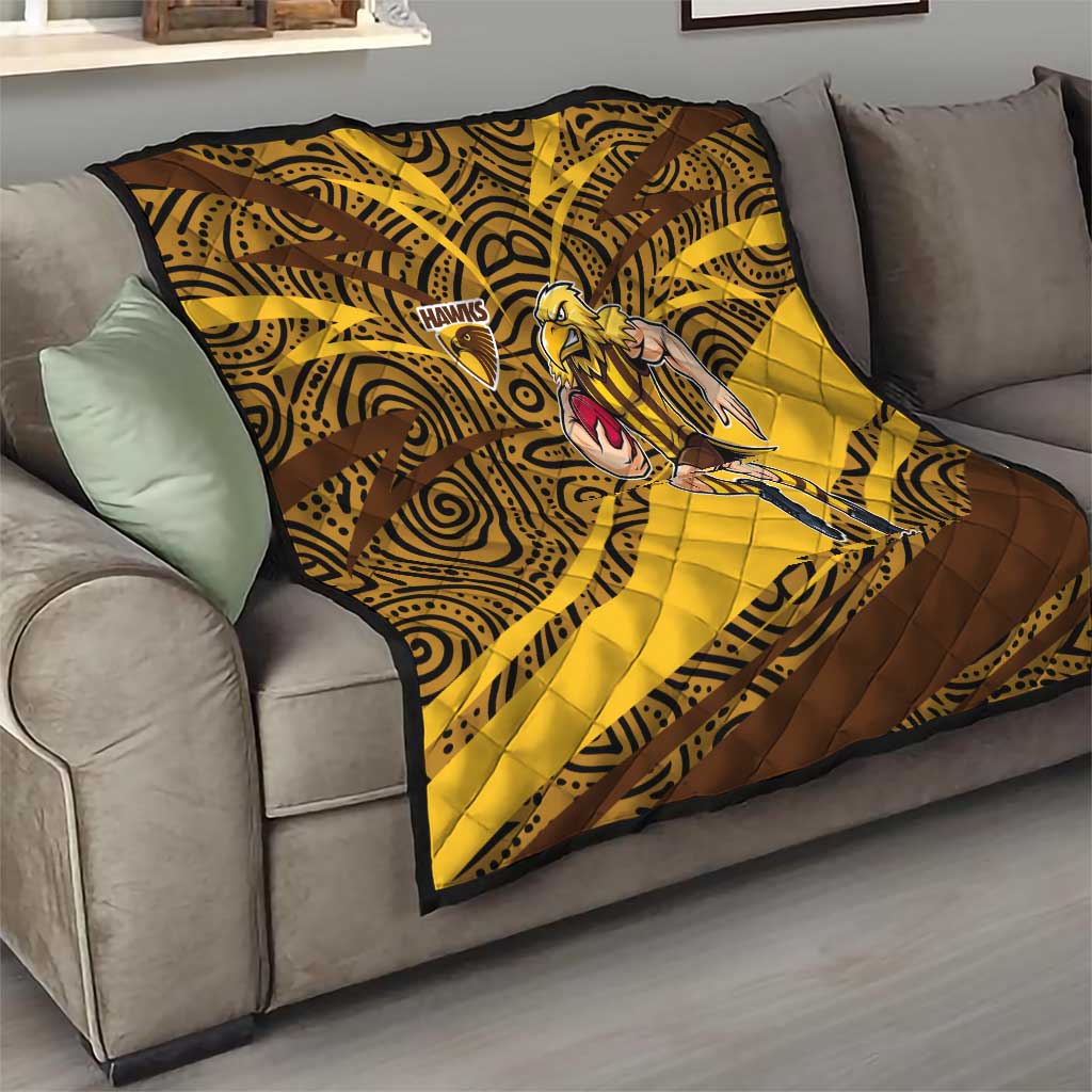 Hawthorn Hawks Australian Football Quilt Fierce Bird Mascot With Indigenous Pattern Art
