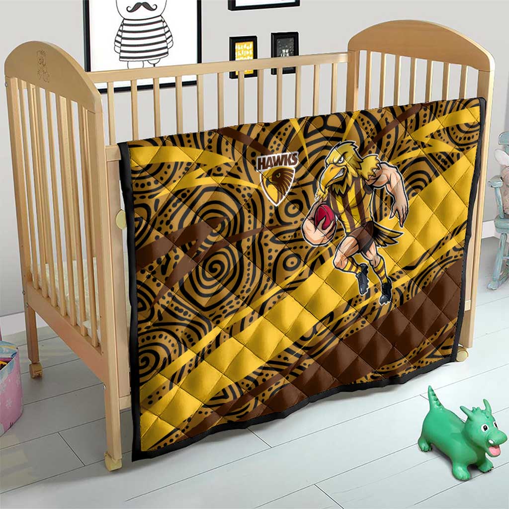 Hawthorn Hawks Australian Football Quilt Fierce Bird Mascot With Indigenous Pattern Art