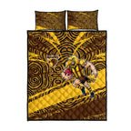 Hawthorn Hawks Australian Football Quilt Bed Set Fierce Bird Mascot With Indigenous Pattern Art