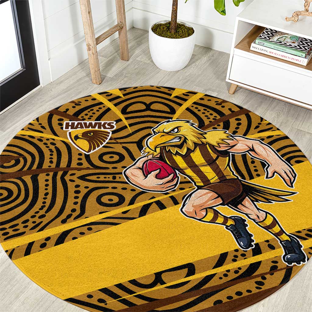 Hawthorn Hawks Australian Football Round Carpet Fierce Bird Mascot With Indigenous Pattern Art