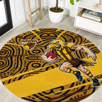 Hawthorn Hawks Australian Football Round Carpet Fierce Bird Mascot With Indigenous Pattern Art