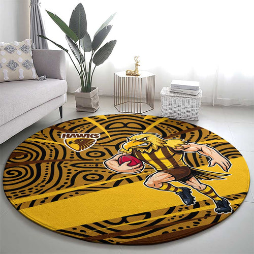 Hawthorn Hawks Australian Football Round Carpet Fierce Bird Mascot With Indigenous Pattern Art