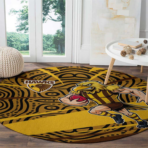 Hawthorn Hawks Australian Football Round Carpet Fierce Bird Mascot With Indigenous Pattern Art