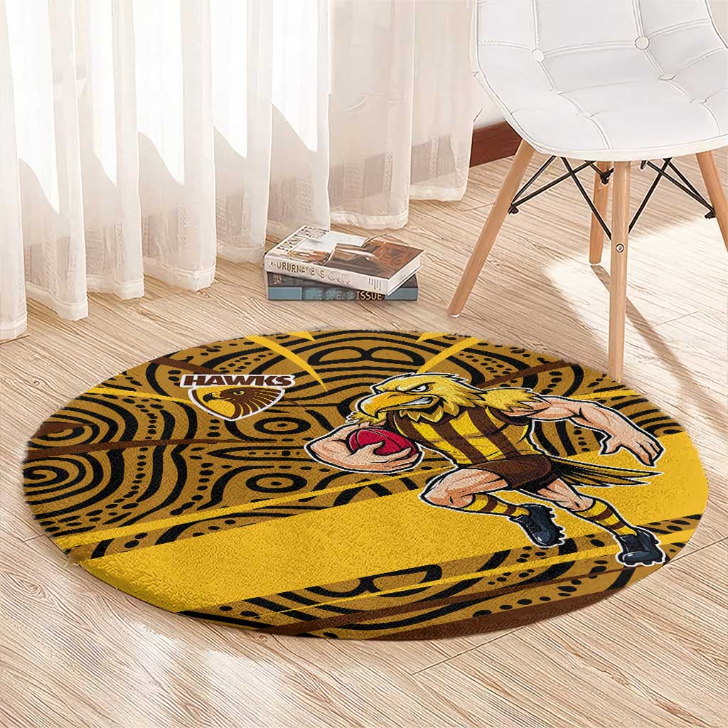 Hawthorn Hawks Australian Football Round Carpet Fierce Bird Mascot With Indigenous Pattern Art