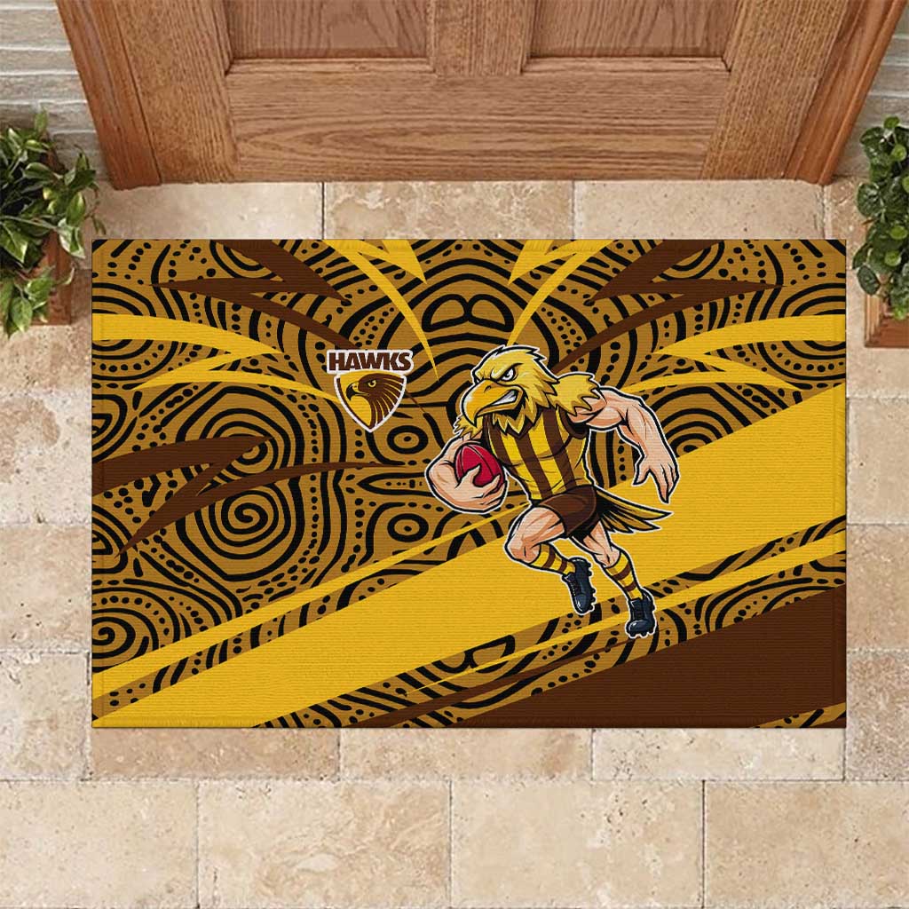 Hawthorn Hawks Australian Football Rubber Doormat Fierce Bird Mascot With Indigenous Pattern Art