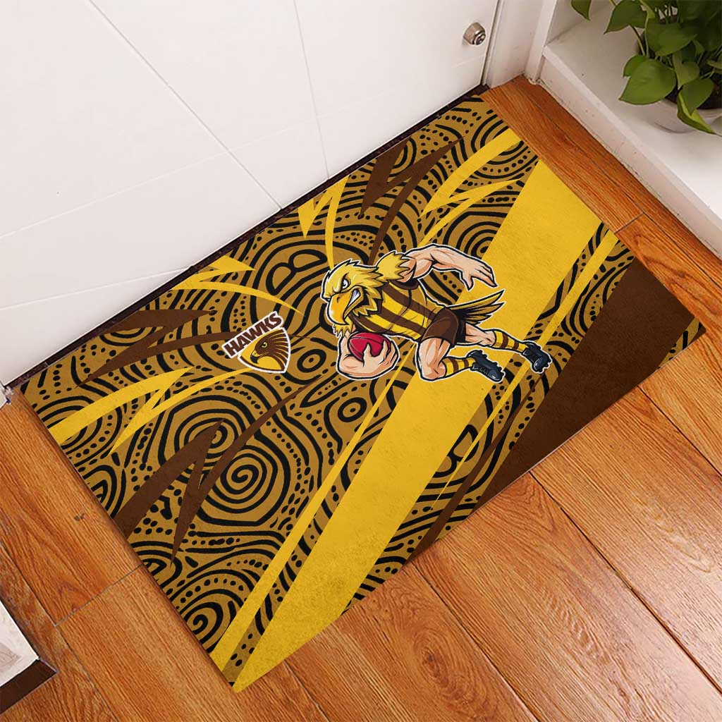 Hawthorn Hawks Australian Football Rubber Doormat Fierce Bird Mascot With Indigenous Pattern Art