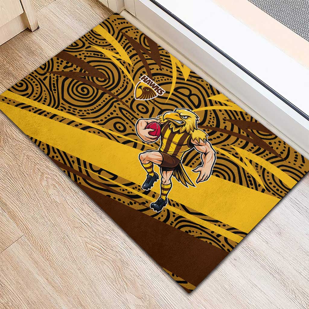 Hawthorn Hawks Australian Football Rubber Doormat Fierce Bird Mascot With Indigenous Pattern Art